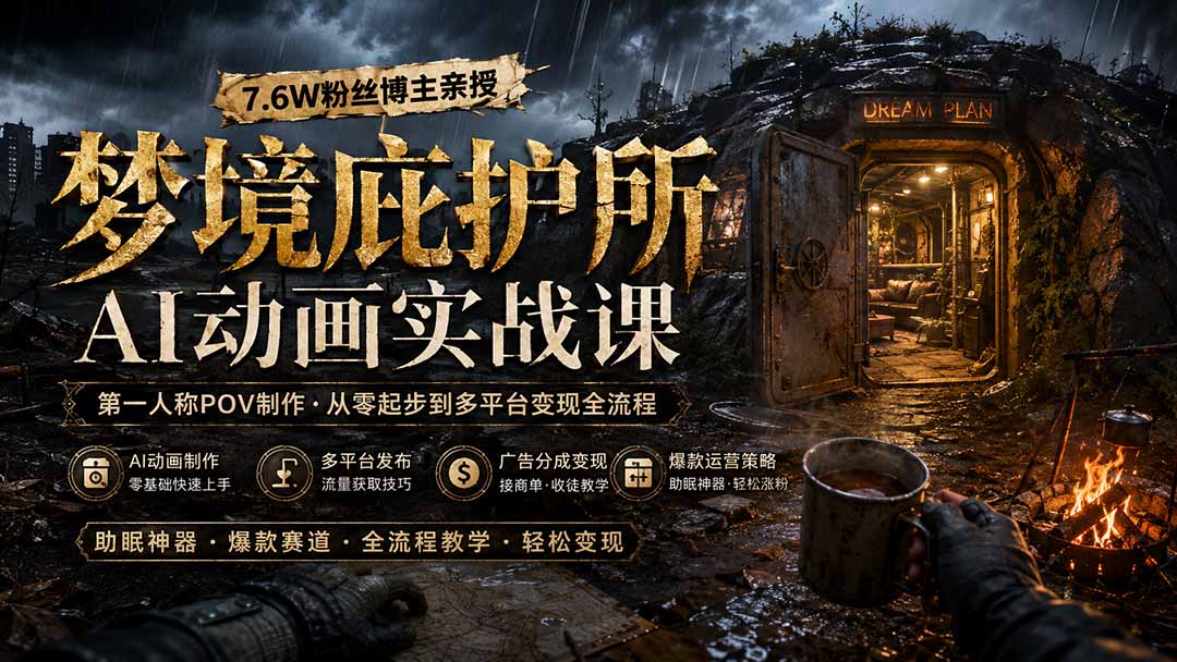 梦境庇护所AI动画实战课：7.6W粉丝博主亲授第一人称POV制作，从零起步到多平台发布变现全流程-橙心云网创