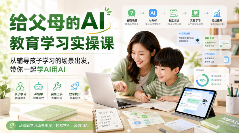 给父母的AI教育学习实操课，从辅导孩子学习的场景出发，带你一起学AI用AI-橙心云网创