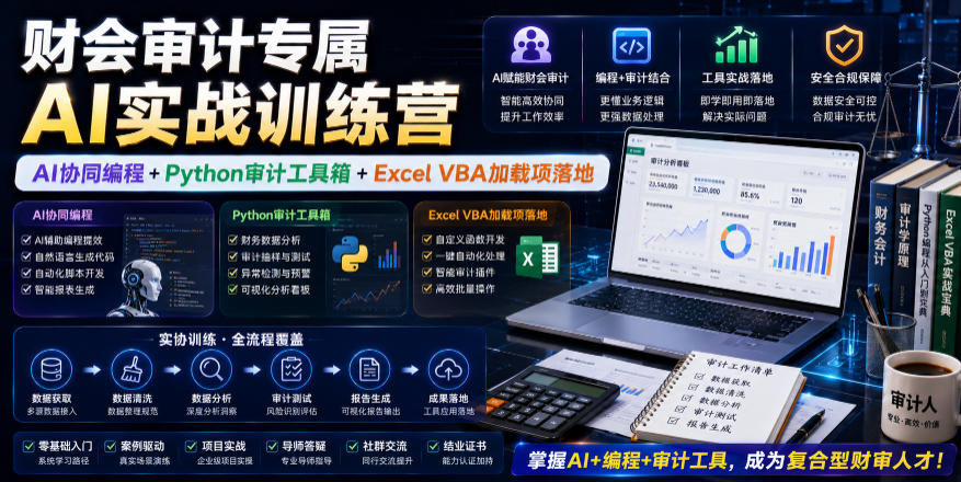 财会审计专属AI实战训练营｜AI协同编程+Python审计工具箱+Excel VBA加载项落地(更新0816)-橙心云网创