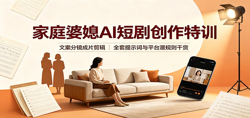 家庭婆媳AI短剧创作特训：文案分镜成片剪辑，全套提示词与平台潜规则干货-橙心云网创