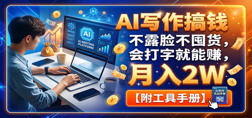 AI写作搞钱：不露脸不囤货，会打字就能赚，月入2W【附工具手册】-橙心云网创