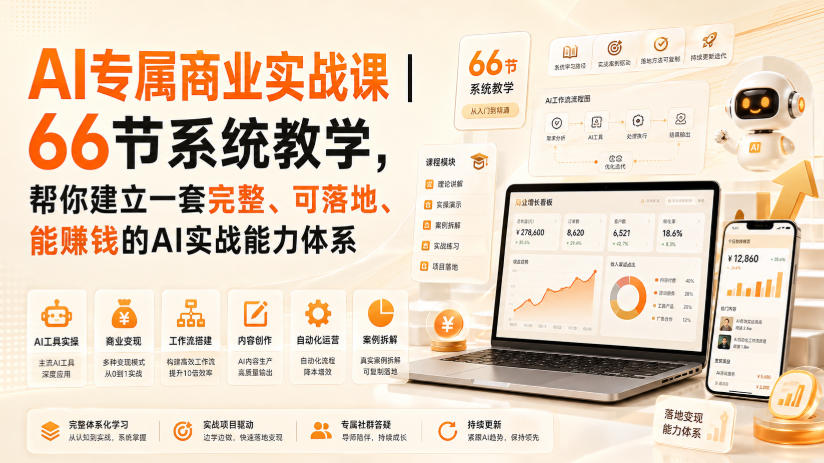 AI专属商业实战课｜66节系统教学，帮你建立一套完整、可落地、能賺钱的AI实战能力体系-橙心云网创