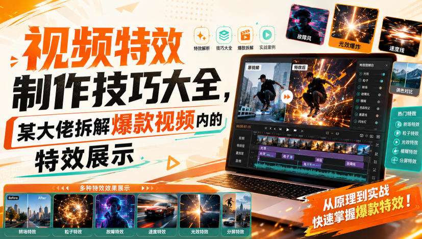 视频特效制作技巧大全，某大佬拆解爆款视频内的特效展示-橙心云网创