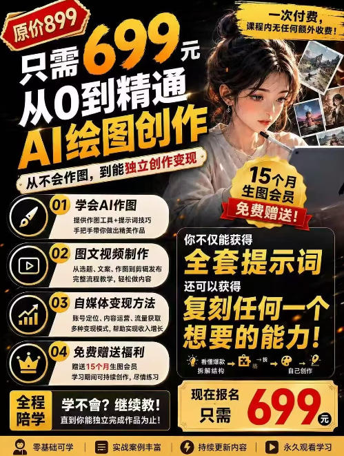 抖音10W粉丝博主的AI绘图教学，从0到精通AI绘图创作，从不会作图到能独立创作变现-橙心云网创
