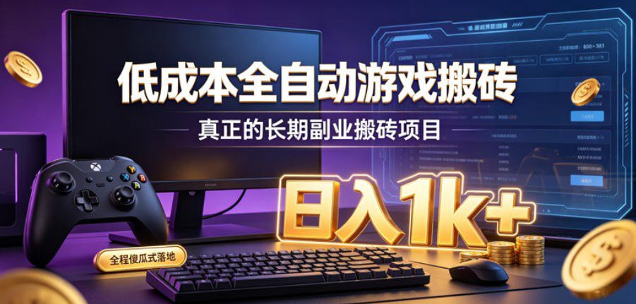 低成本全自动游戏搬砖，真正的长期副业搬砖项目，日入1k+，全程傻瓜式落地【揭秘】-橙心云网创