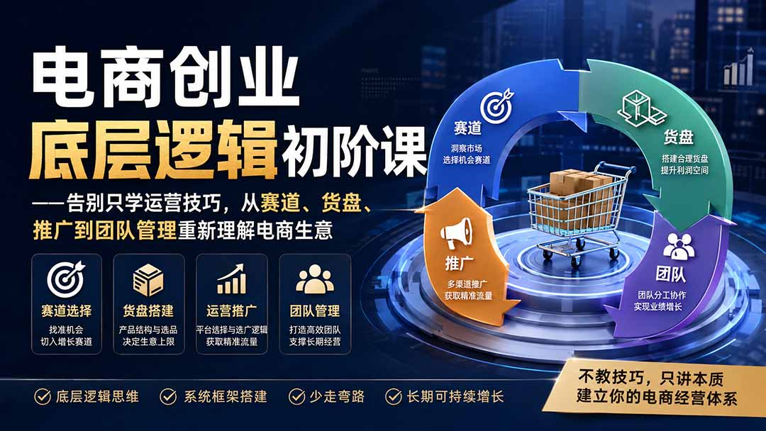 电商创业底层逻辑初阶课——告别只学运营技巧,从赛道、货盘、推广到团队管理重新理解电商生意-橙心云网创