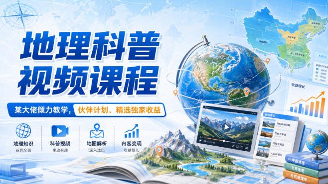 地理科普视频课程，某大佬倾力教学，伙伴计划、精选独家收益-橙心云网创