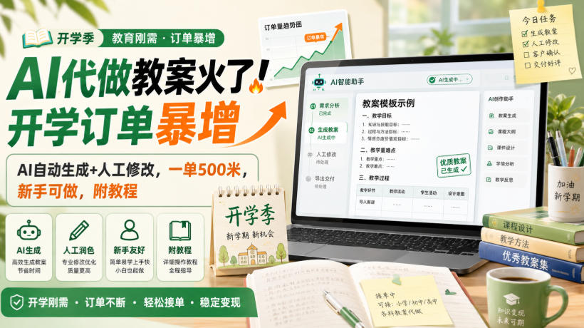 AI代做教案火了！开学订单暴增，AI自动生成+人工修改，一单500米，新手可做，附教程【揭秘】-橙心云网创