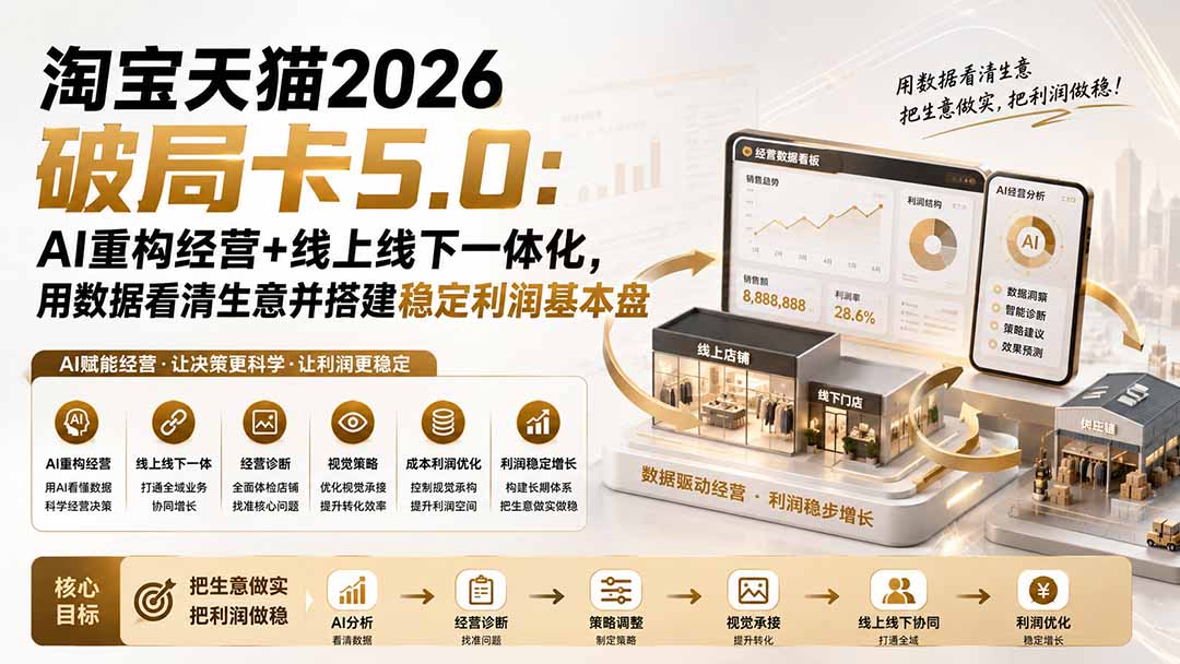 淘宝天猫2026破局卡5.0:AI重构经营+线上线下一体化,用数据看清生意并搭建稳定利润基本盘-橙心云网创
