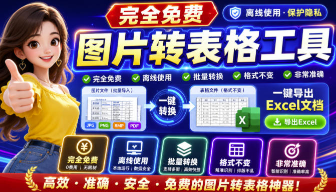 图片表格识别提取工具,支持一键从图片中智能提取表格并导出Excel文件,可离线免网运行,FastTableOCR-橙心云网创