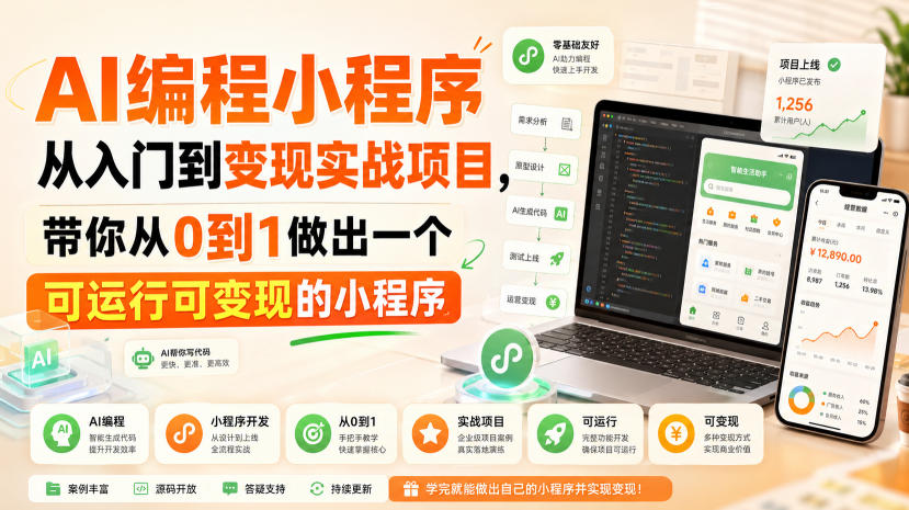 AI编程小程序从入门到变现实战项目，带你从0到1做出一个可运行可变现的小程序-橙心云网创