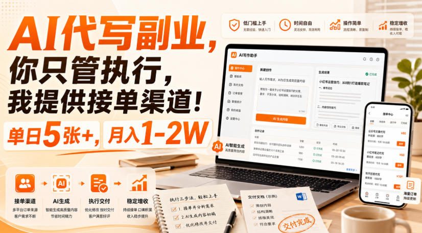 AI代写副业,你只管执行,我提供接单渠道!单日5张+,月入1-2W【揭秘】-橙心云网创
