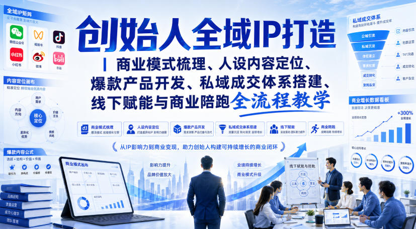 创始人全域IP打造|商业模式梳理、人设内容定位、爆款产品开发、私域成交体系搭建、线下赋能与商业陪跑全流程教学-橙心云网创