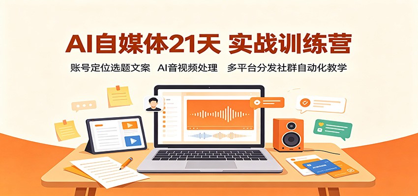 AI自媒体21天实战训练营:账号定位选题文案,AI音视频处理,多平台分发社群自动化教学-橙心云网创