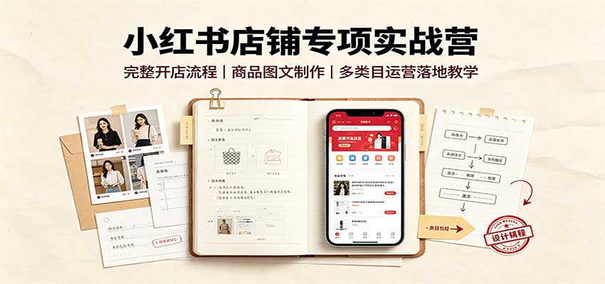 小红书店铺专项实战营:完整开店流程,商品图文制作,多类目运营落地教学-橙心云网创