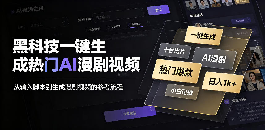 黑科技一键生成热门AI漫剧视频,十秒钟即可搞定,小白也能日入1k+【揭秘】-橙心云网创