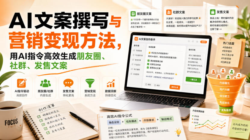 AI文案撰写与营销变现方法,用AI指令高效生成朋友圈、社群、发售文案-橙心云网创