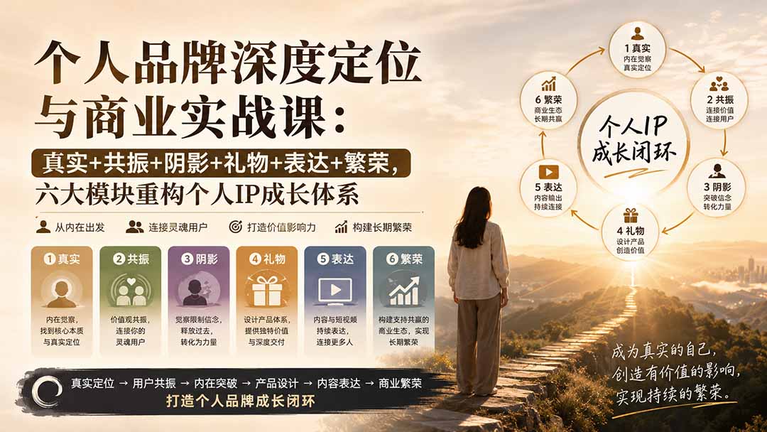 个人品牌深度定位与商业实战课：真实+共振+阴影+礼物+表达+繁荣，六大模块重构个人IP成长体系-橙心云网创