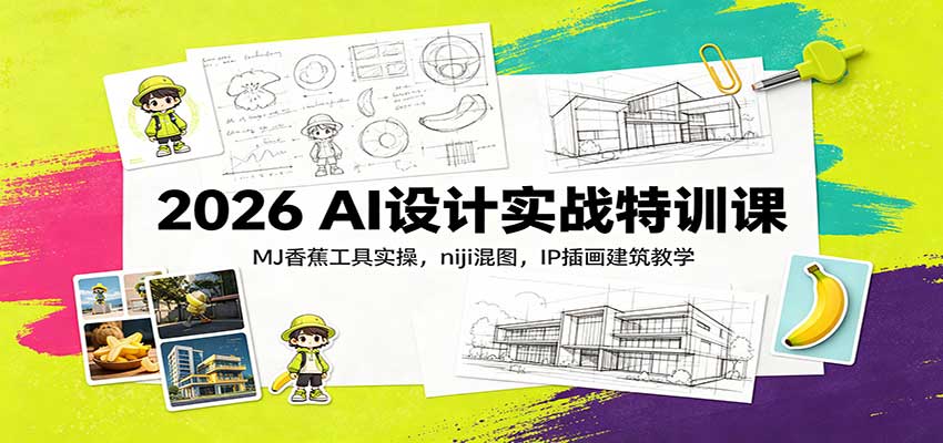 2026 AI设计实战特训课：MJ香蕉工具实操，niji混图，IP插画建筑教学-橙心云网创