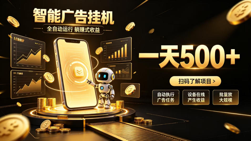 智能广告挂G项目，无需人工值守，全自动躺賺增收，单日收益可达500+【揭秘】-橙心云网创