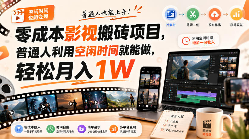 零门槛影视搬砖项目,月入万元,玩法稳定普通人可落地的长期副业!-橙心云网创