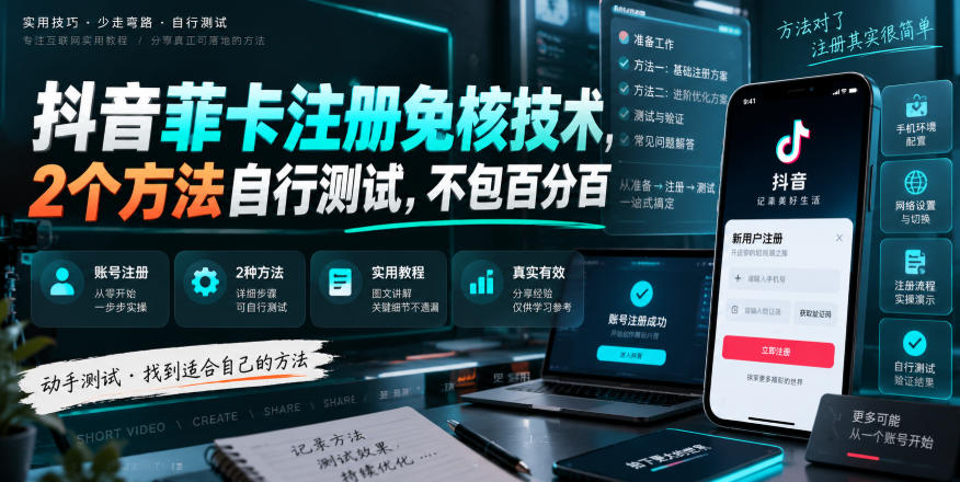 抖音菲卡注册免核技术，2个方法自行测试，不包百分百-橙心云网创