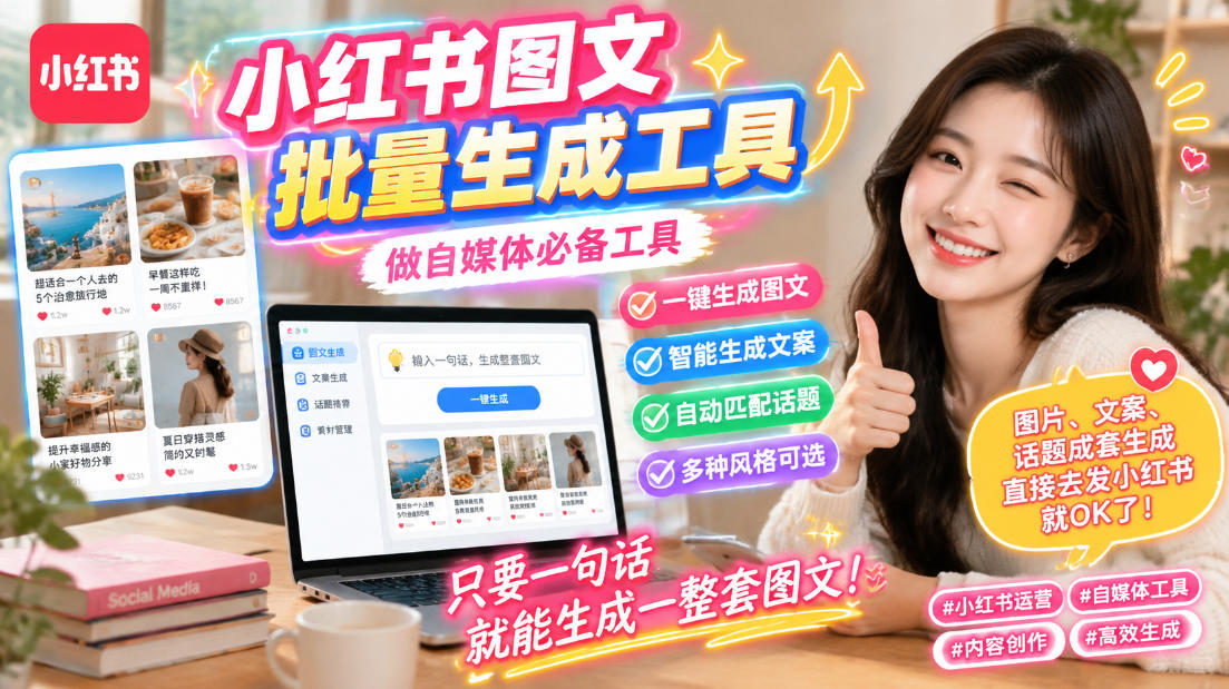 小红书图文批量生成工具,话题、文案、配图一键生成,直接发布,做自媒体必备工具-橙心云网创