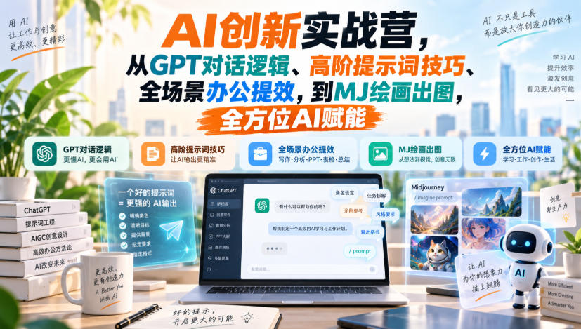 AI创新实战营,从GPT对话逻辑、高阶提示词技巧、全场景办公提效,到MJ绘画出图,全方位AI赋能-橙心云网创