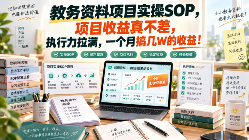 教务资料项目实操SOP，项目收益真不差，执行力拉满，一个月搞几W的收益-橙心云网创