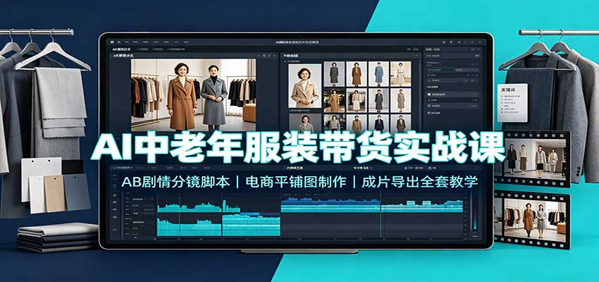 AI中老年服装带货实战课:AB剧情分镜脚本,电商平铺图制作,成片导出全套教学-橙心云网创