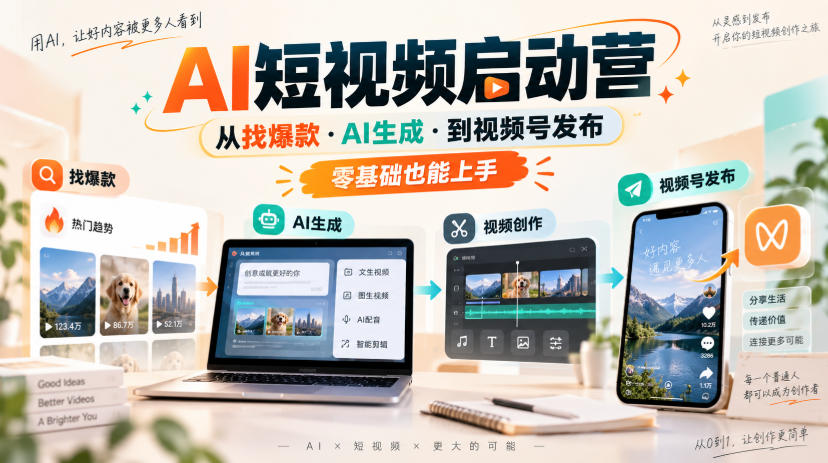 AI短视频启动营,从找爆款·AI生成·到视频号发布,零基础也能上手-橙心云网创