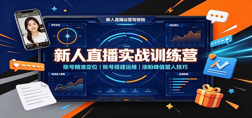 新人直播实战训练营:账号精准定位,账号搭建运维,涨粉峰值留人技巧-橙心云网创