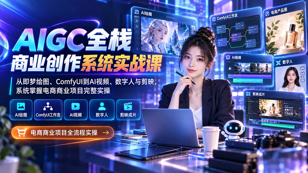 AIGC全栈商业创作系统实战课:从即梦绘图、ComfyUI到AI视频、数字人与剪映,系统掌握电商商业项目完整实操-橙心云网创