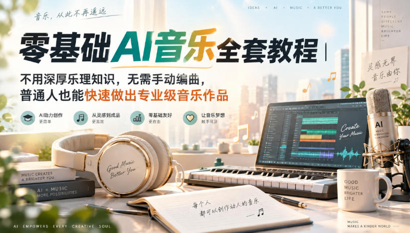 零基础AI音乐全套教程｜不用深厚乐理知识，无需手动编曲，普通人也能快速做出专业级音乐作品-橙心云网创