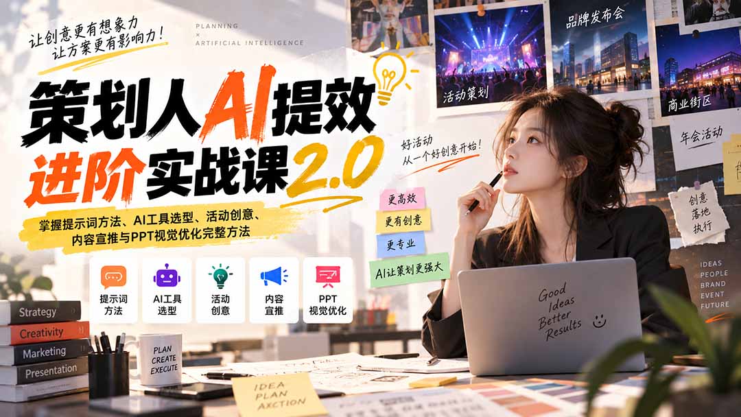 策划人AI提效进阶实战课2.0:掌握提示词方法、AI工具选型、活动创意、内容宣推与PPT视觉优化完整方法-橙心云网创