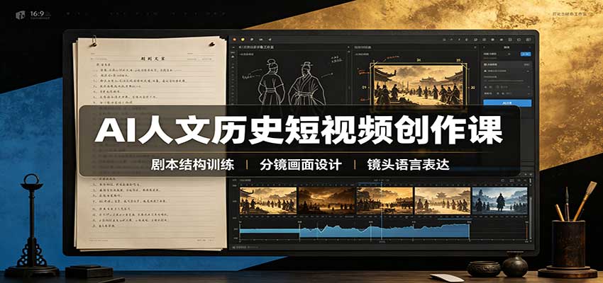AI人文历史短视频创作课：赛道对标、剧本分镜制图，掌握视频完整产出流程-橙心云网创
