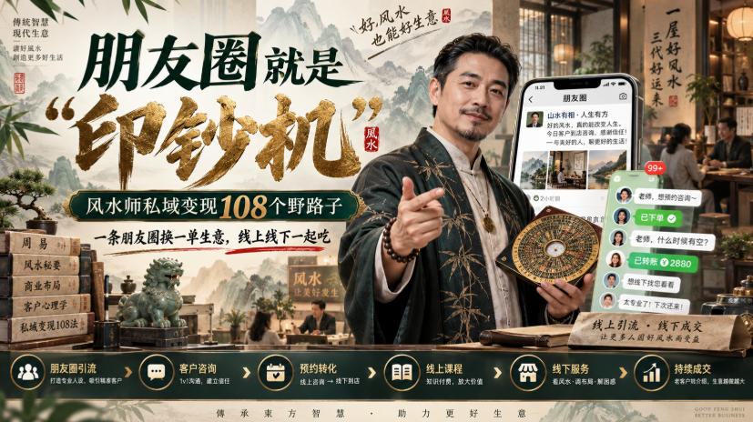 朋友圈就是“印钞机”,风水师私域变现108个野路子,一条朋友圈换一单生意,线上线下一起吃【文档】-橙心云网创