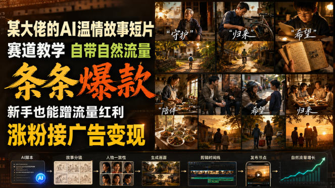 某大佬的AI温情故事短片赛道教学，自带自然流量，条条爆款，新手也能蹭流量红利，涨粉接广告变现(更新)-橙心云网创
