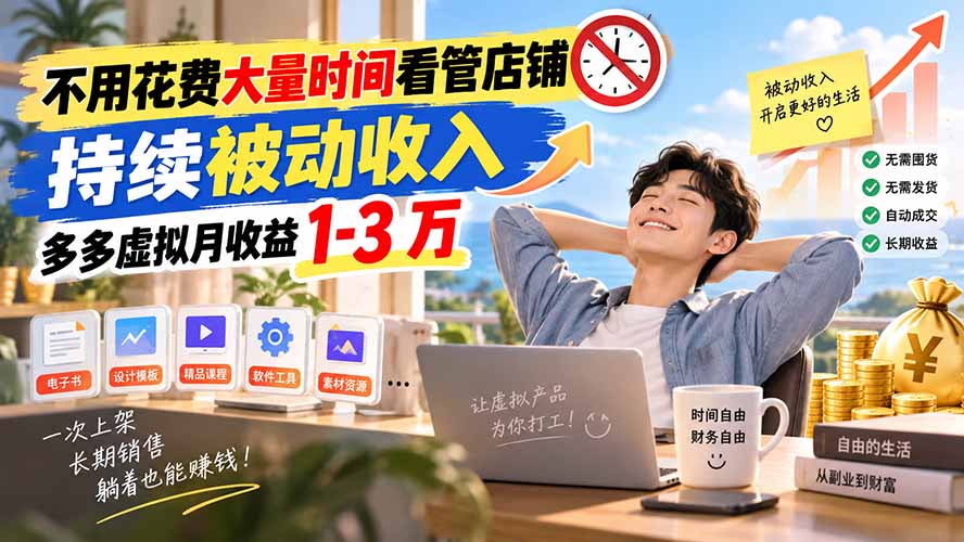 不用花费大量时间看管店铺,持续被动收入,多多虚拟月收益 1-3 万-橙心云网创