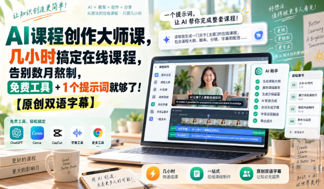 AI课程创作大师课,几小时搞定在线课程,告别数月熬制,免费工具+1个提示词就够了!【原创双语字幕】-橙心云网创