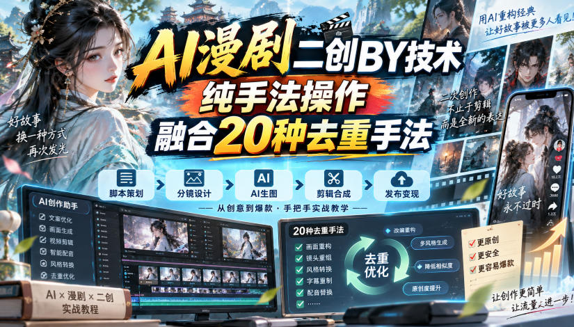 AI漫剧二创搬运技术,纯手法操作,融合20种去重手法-橙心云网创