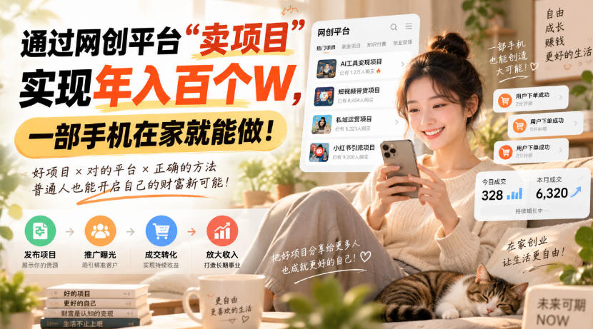 通过网创平台“卖项目”实现年入百万,一部手机在家就能做!-橙心云网创
