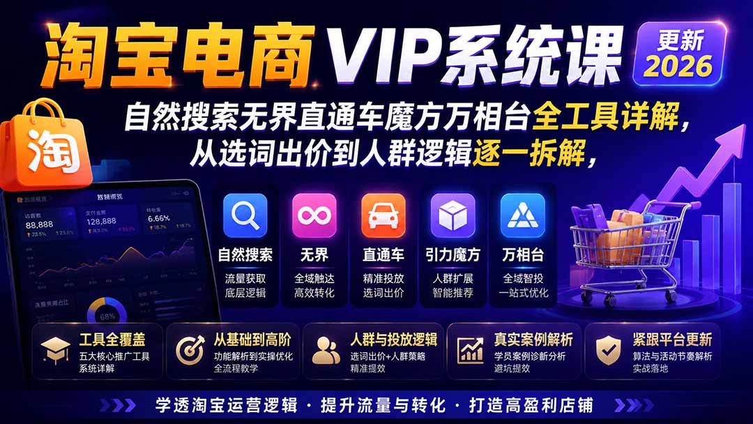 2026淘宝电商终局之战VIP课-更新0920:自然搜索+直通车+无界+精准人群,系统掌握测款动销与全店推广布局方法-橙心云网创