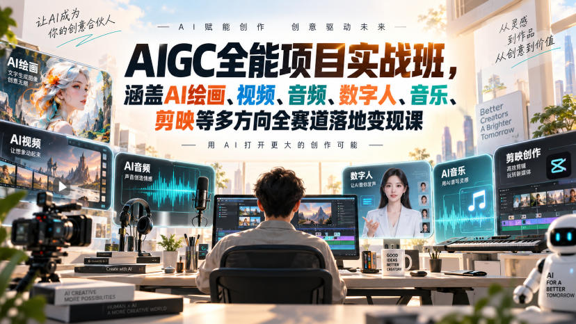 AIGC全能项目实战班,涵盖AI绘画、视频、音频、数字人、音乐、剪映等多方向全赛道落地变现课(更新)-橙心云网创