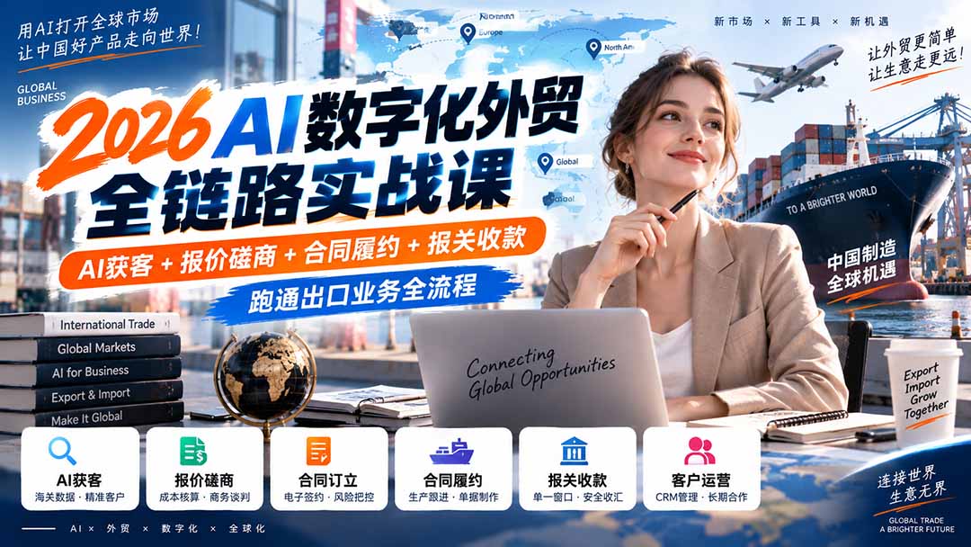 2026AI数字化外贸全链路实战课:AI获客+报价磋商+合同履约+报关收款,跑通出口业务全流程-橙心云网创