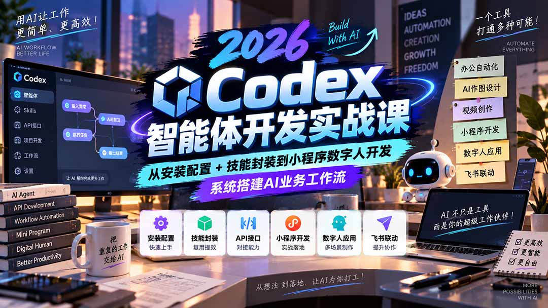 2026Codex智能体开发实战课:从安装配置+技能封装到小程序数字人开发,系统搭建AI业务工作流-橙心云网创