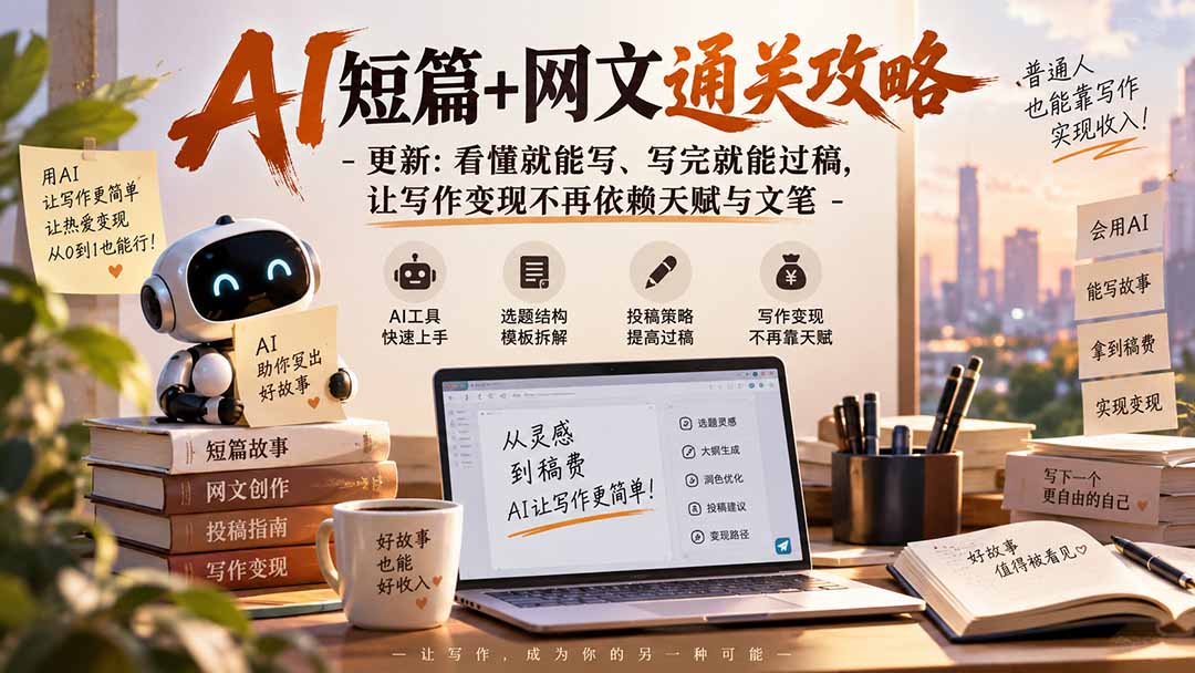 AI短篇+网文通关攻略-更新0921:看懂就能写、写完就能过稿,让写作变现不再依赖天赋与文笔-橙心云网创