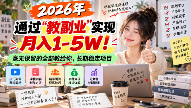 2026年通过“教副业”实现月入1-5W!毫无保留的全部教给你,长期稳定项目【揭秘】-橙心云网创
