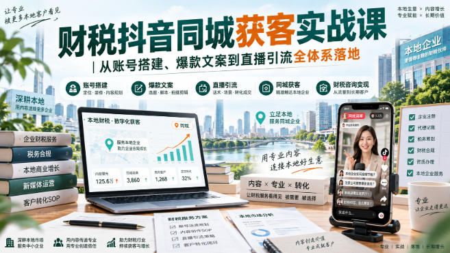 财税抖音同城获客实战课|从账号搭建、爆款文案到直播引流全体系落地-橙心云网创