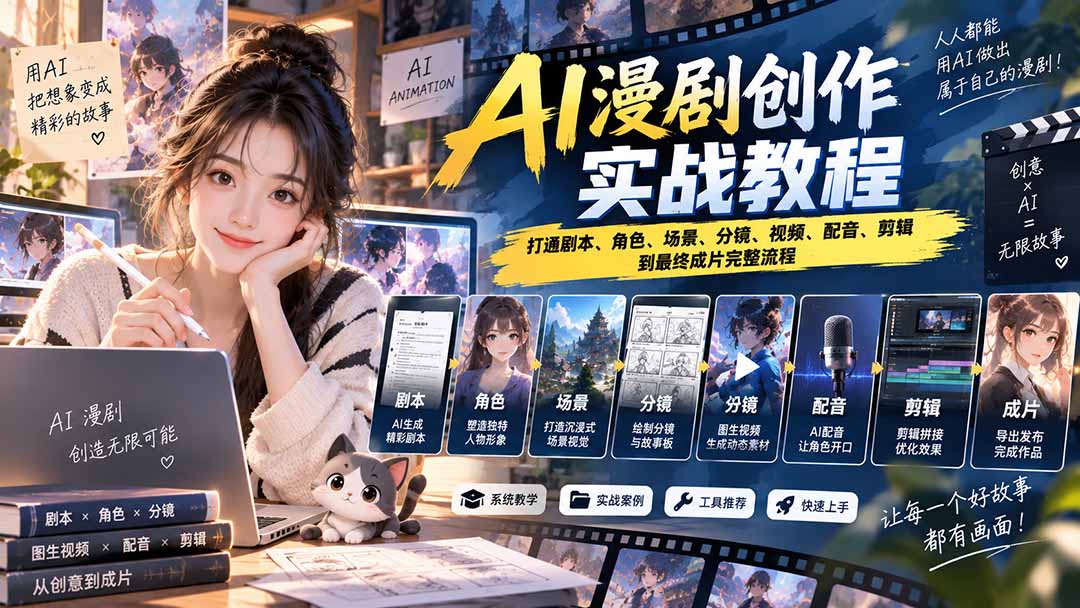 2026 AI漫剧创作实战教程:打通剧本、角色、场景、分镜、视频、配音、剪辑到最终成片完整流程-橙心云网创